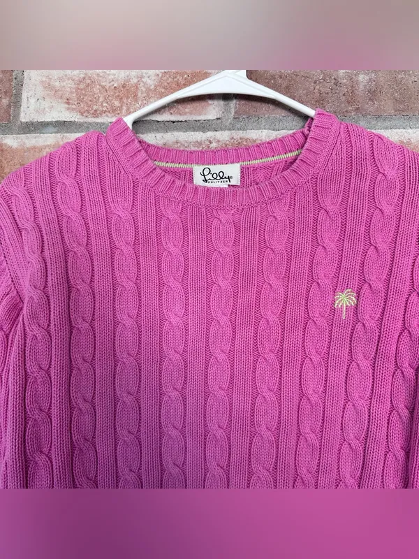 Lilly Pulitzer Cable Knit Sweater Crewneck Women’s Small Pink Preppy Cotton - Image 2