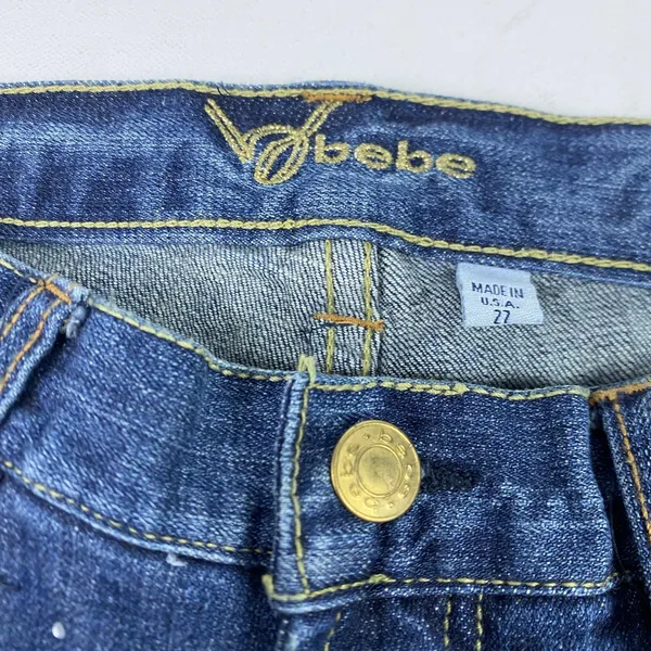 Bebe Women's Denim Jeans 27x31 Beaded Medium Sequin Bejeweled Bootcut Rhinestone - Image 9