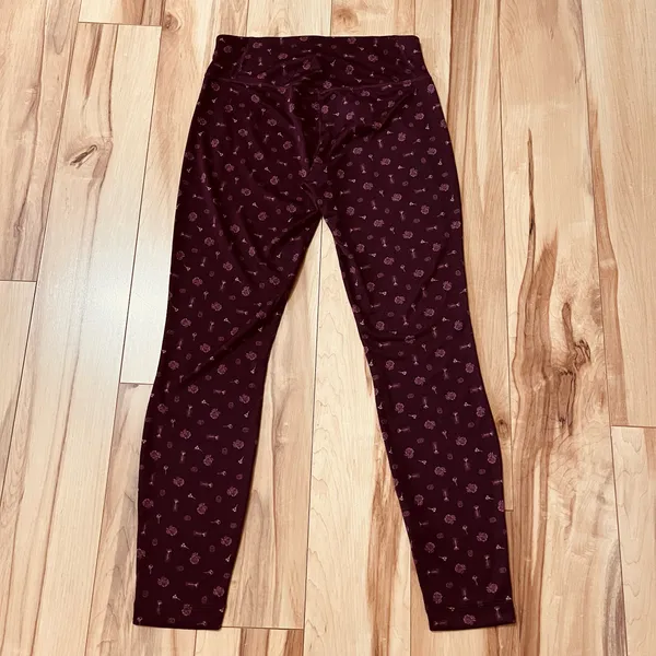 Patagonia Capilene Midweight Base Layer Pants Womens XS Burgundy Floral Pattern - Image 8