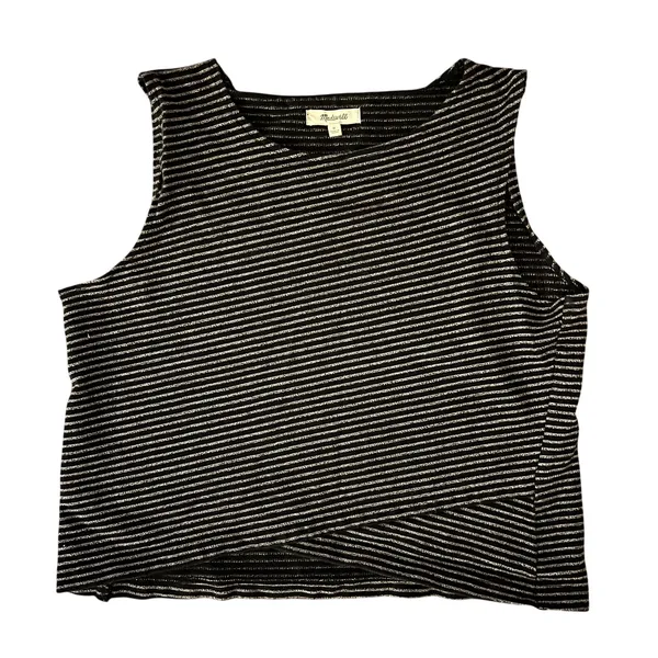 Madewell Black Striped Crossover‎ Tank 100% Cotton Medium Minimalist Casual EUC - Image 3