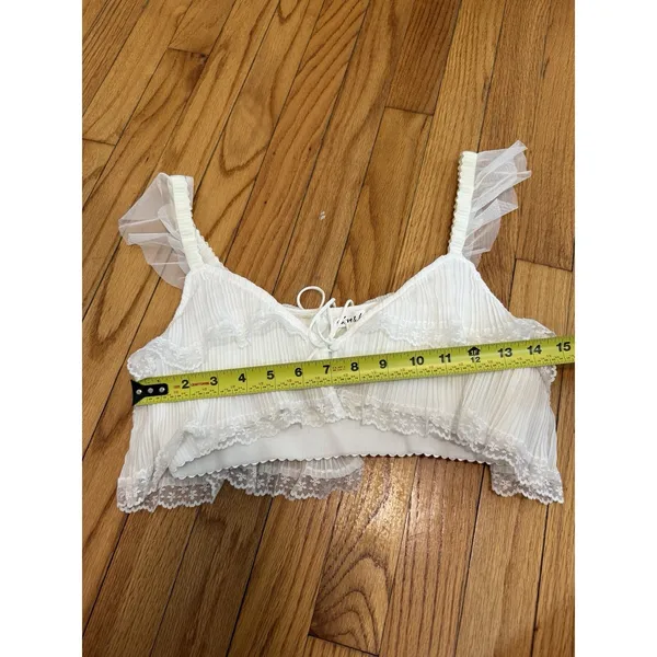 For Love & Lemons Posie White Lace Pleats V-Neck Crop Top Size Medium‎ - Image 7
