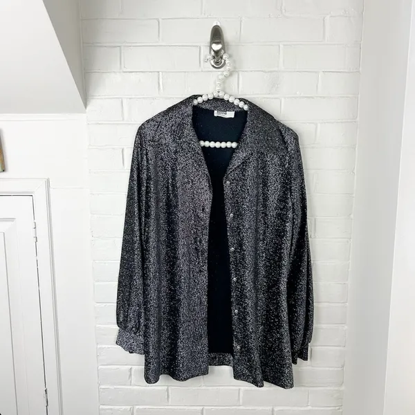 Vintage Montgomery Ward Silver Sparkle Button Down Shirt + Tank Set - Image 2