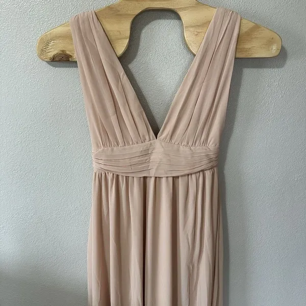 Lulus Heavenly Hues‎ Blush Pink Maxi Dress Front Slit Size Medium Deep Vneck NWT - Image 2