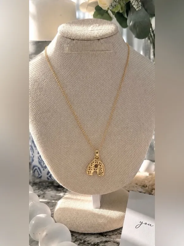 Gold Tone Filigree Letter A Initial Pendant Necklace Delicate Chain - Image 4