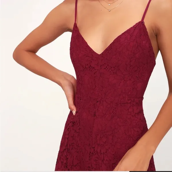 Lulus One Wish Burgundy Lace Midi Dress - Image 12