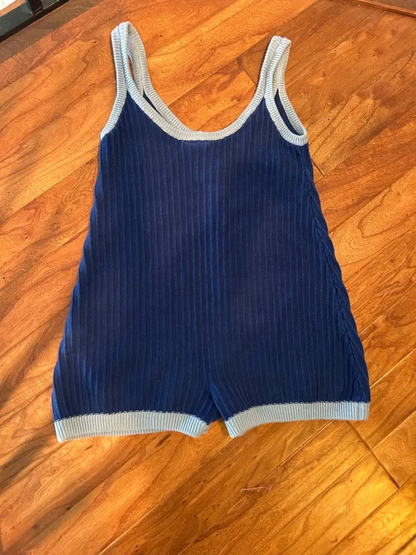 Rue Stiic 100% Cotton Blue Knit Romper Size Medium - Image 10