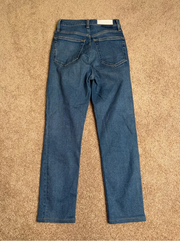 RE/DONE Originals Straight Leg Jeans Medium‎ Wash Distressed Knee Denim Size 24 - Image 4