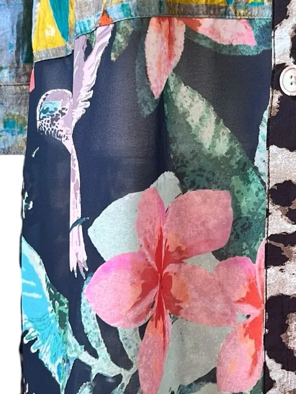 John Mark Tunic Blouse Bird Jungle Print Collared Long Sleeve Button Down Tunic - Image 6