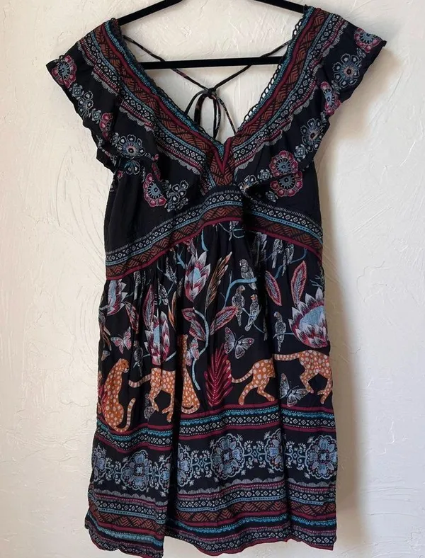 Anthropologie Deep V leopard butterfly mini dress size M - Image 7