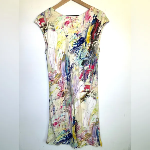 Jams World Dress Color Dance Abstract Print 100% Rayon Sleeveless‎ Resort Wear M - Image 6