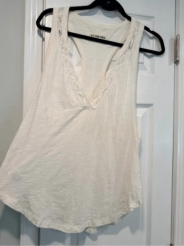 NWOT Free People We The Free Size M Cream Crochet Trim Racerback Layer Tank Top - Image 3