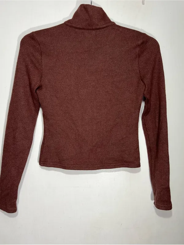 Reformation brown Ribbed Zip-Front Mock Collar top size S - Image 9