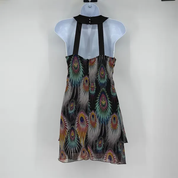 Vintage Y2K Twenty One Made in USA Peacock Chiffon‎ Halter Top S - Image 2