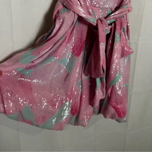 Hutch Anthropologie Aqua Balloon‎ Mini Dress Sequin Bubblegum Blue & Pink Size 4 - Image 7