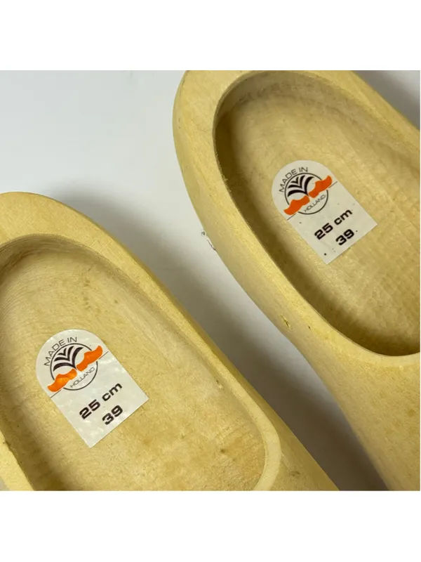 Dutch Holland Handmade Traditional Plain Solid Wood Wooden Clog Shoes Size 39 - Image 5