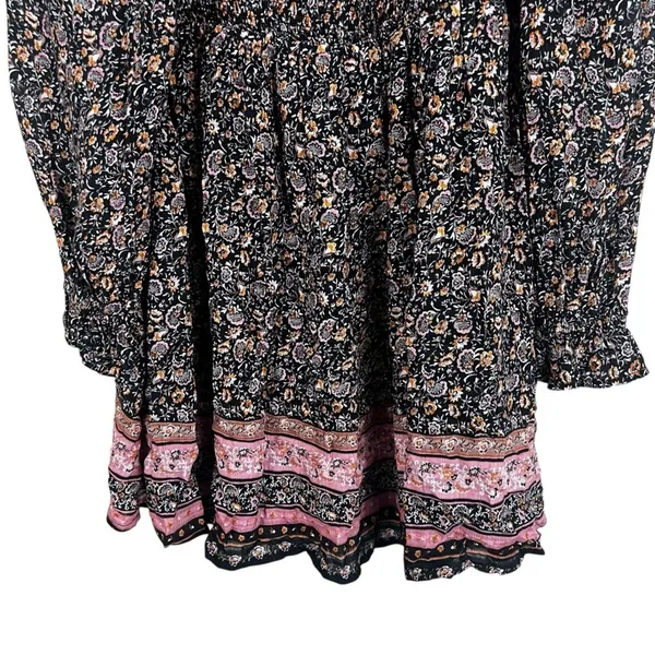 NWT Wonderly Desert Wonderer Floral Paisley Mini Dress Black Boho Smocked Size L - Image 3