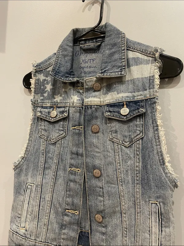Aeropostale Light Blue Star-Stripe Denim Vest xs -trendy boho looks - Image 3