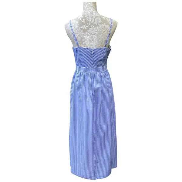 Loft Nautical Coastal Euro Summer Blue White Striped Sleeveless Maxi Dress Size M - Image 4