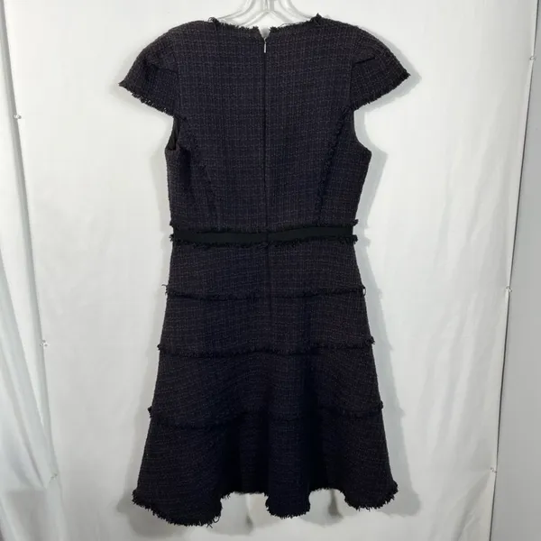Rebecca Taylor Deep Purple Tiered Tweed Knit Fit & Flare Cap Sleeve Dress Fringe - Image 9