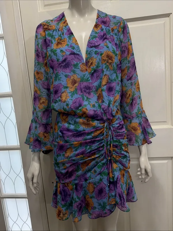 VERONICA BEARD 100% Silk Sean Floral-Printed Ruched Dress | Size 6🌸 - Image 4