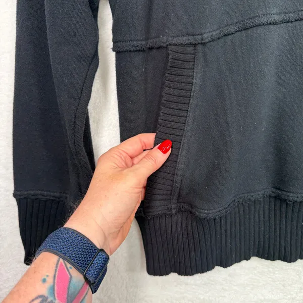 Aerie M Oh Snap Weekend Henley Mockneck Sweatshirt Oversized Relaxed Fit Black - Image 4