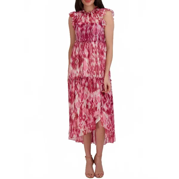 Julia Jordan Ikat Print Tiered Midi Dress Pink Size 14 NWT - Image 9