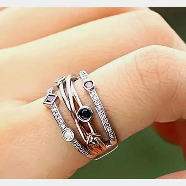 Exquisite Silver Plated Lady Cross Two Tone Wide Ring Size 8 - Image 3