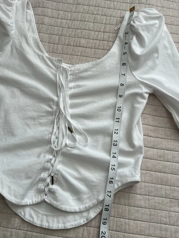 Free people willow white boho corset lace up crop cotton long sleeve top M - Image 5