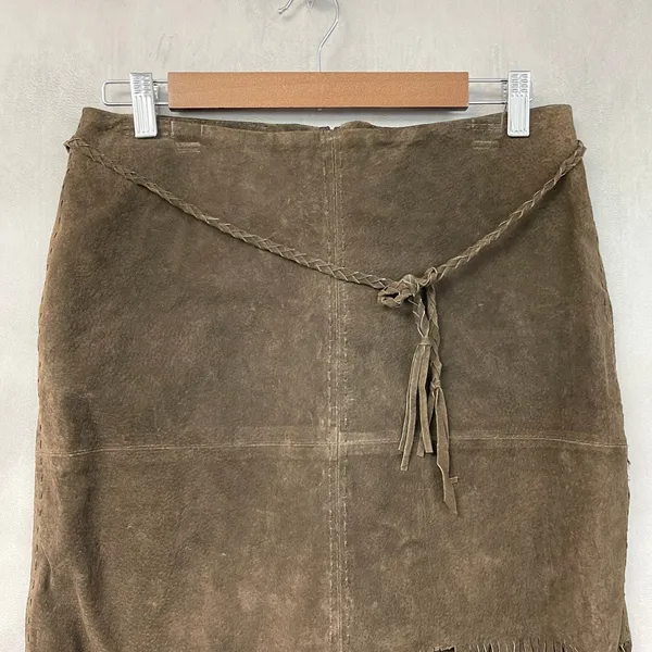 VTG Rampage Fringe Suede Set Vest M Skirt 11 Brown Western Boho Indie Festival - Image 10