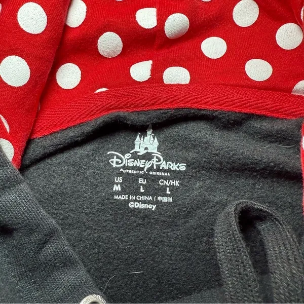 Disney Parks Minnie Mouse Hoodie Sweatshirt Ears Bow Women's Size Medium Graphic - Image 5