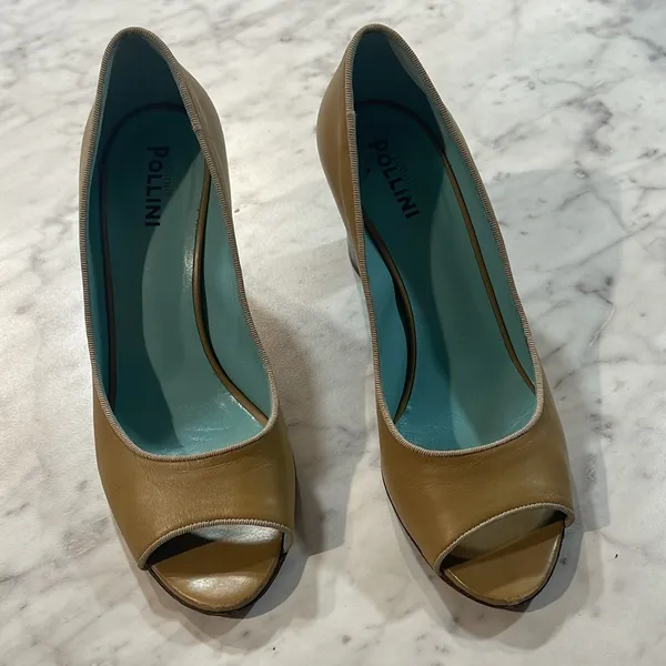 Studio pollini Elegant Tan Peep-Toe Heels khaki tan sz 38 made in Italy - Image 2