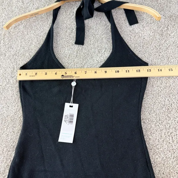 Frankies Bikinis Dolly Knit Mini Dress Women XL Black Halter O-Ring New LBD Y2K‎ - Image 11