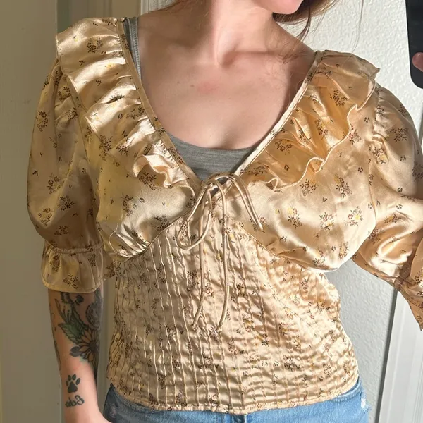 Free People Isabella Silky Floral Ruffle Top - Image 3