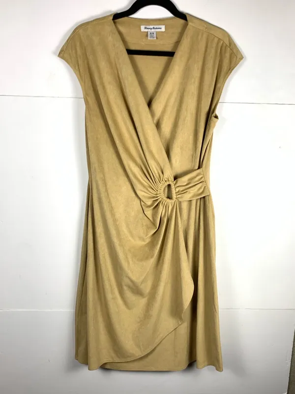 Tommy Bahama Dress M Clara Salina Tan Autumn Wedding Guest Faux Wrap Midi - Image 2
