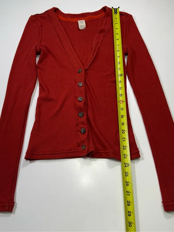 We The Free Ribbed Button-Front Long Sleeve Top in Rust - Image 3