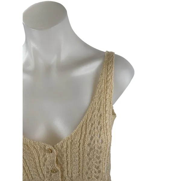 Zara Women's Cream Beige Crochet Knit Sleeveless Button Up Boho Crop Top Size S - Image 2