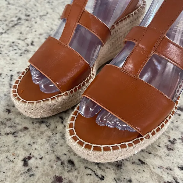 Franco Sarto‎ Cassia Cognac Brown Espadrille Wedge Sandals T-Strap Womens 6M NWT - Image 2