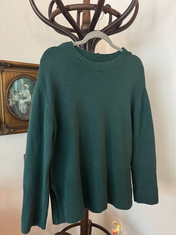 Dark Green 100% Cotton Gap Knit Sweater - Image 3