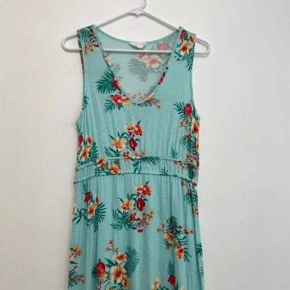 OLIVE & OAK LULUS Sleeveless Floral Maxi Dress Aqua Blue Pink Tropical Hawaiian - Image 5