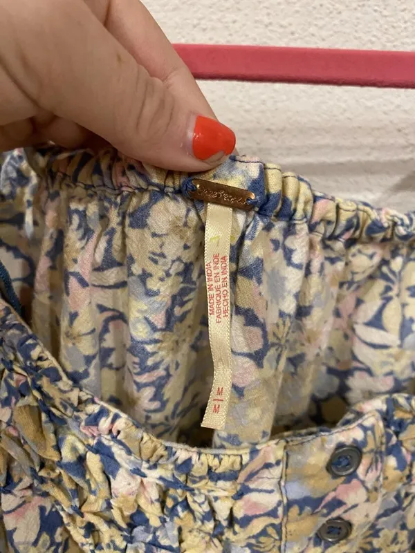 Free People James Blouse Womens Medium Multicolor Floral Off Shoulder Cropped - Image 3