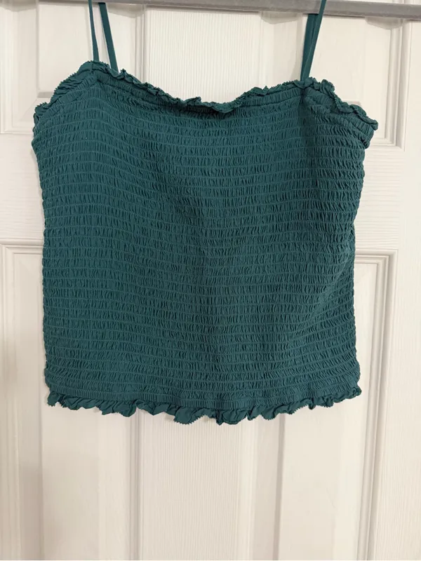 Abercrombie & fitch green smocked tank top ruffle top & bottom size large crop - Image 3