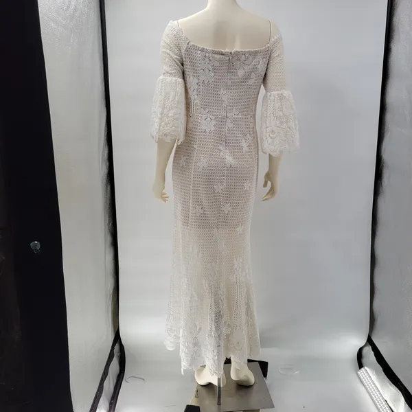 The Room Lace Dress Juniors L Ivory Off Shoulder Bell Sleeve Bridal Graduation - Image 12