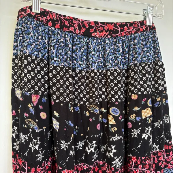 Bohemian Tiered Floral Prairie Midi Skirt Americana Modest Broomskirt Large - Image 2