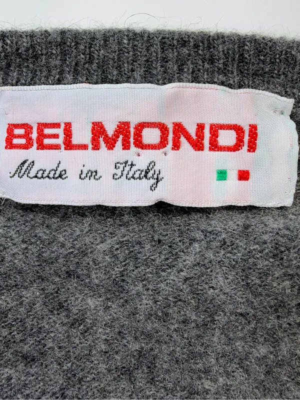 Belmondi Lamb and Angora Wool Gray & Cream Argyle V-Neck Sweater Size Small - Image 5