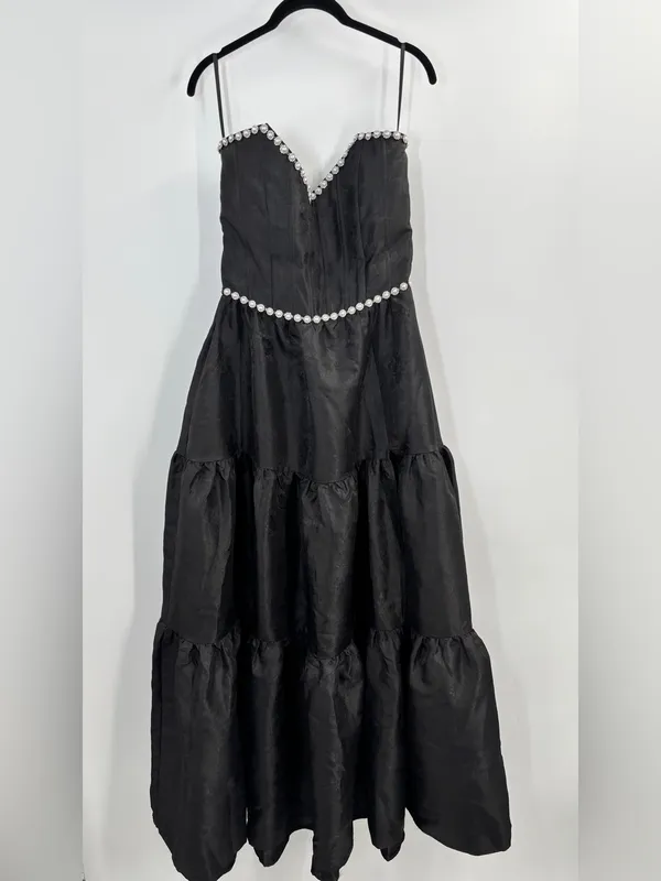 V. Chapman The Vivian Dress in Black Windsor Brocade - Image 4