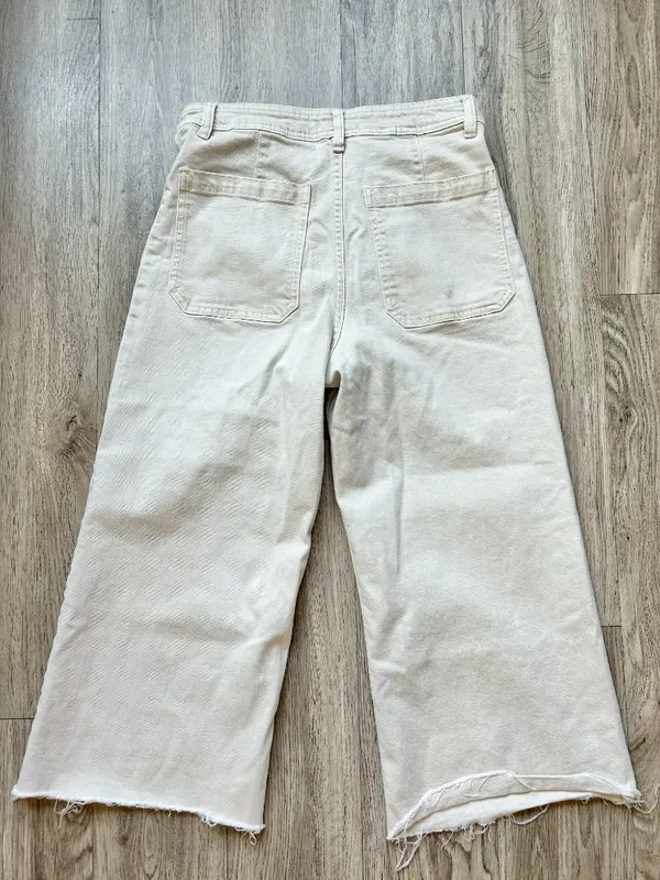 Mango Women's Floral Embroidered Wide Leg Crop Khaki Pants Size 8 - Image 6