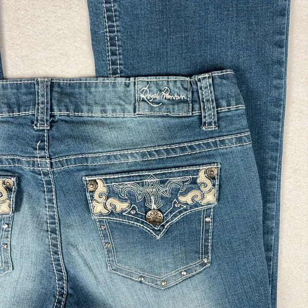Y2K Royal Premium Bootcut Jeans Women's 10 Rhinestone Embroidered Flap Pockets - Image 4