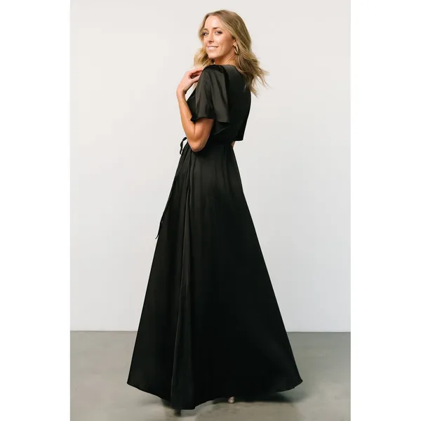 Baltic Born NWOT Vara Satin Maxi‎ Wrap Dress Black Evening Cocktail Size Small - Image 3