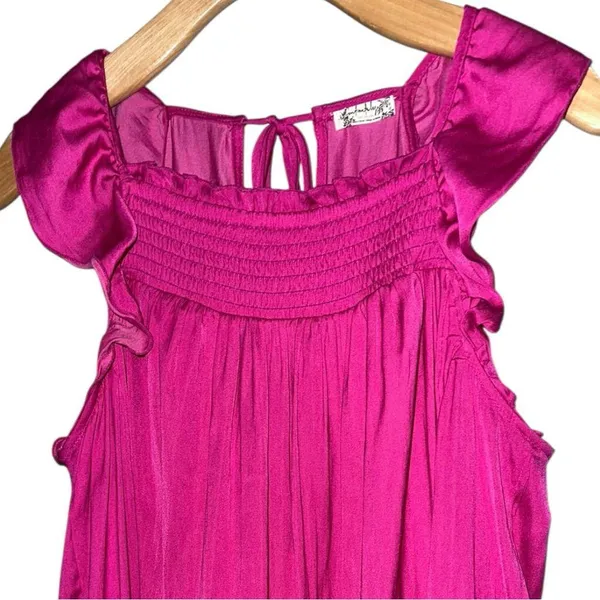 Free People Women’s XS Fuchsia Pink Want Your Love Ruffled Hems Tie Back Dress - Image 6