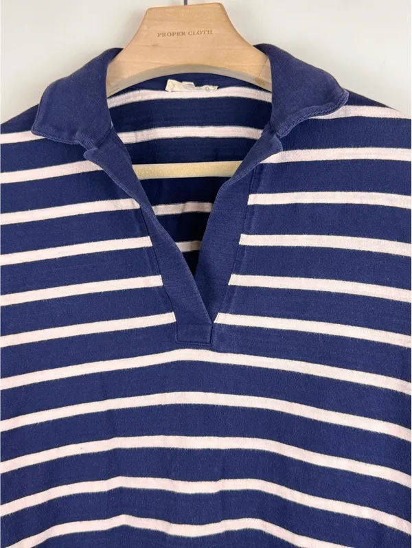Madewell Rugby Polo Tee Navy White Stripe Oversized Coastal Preppy Size S - Image 4